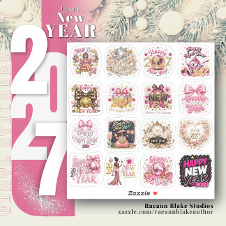 Pink-Themed New Year 2027 Vinyl Stickers
