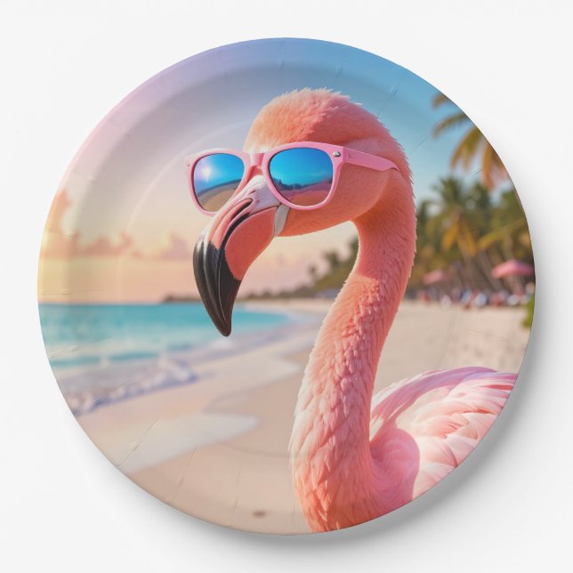 PINK THINKER Flamingo Pink Paper Plates (Front)