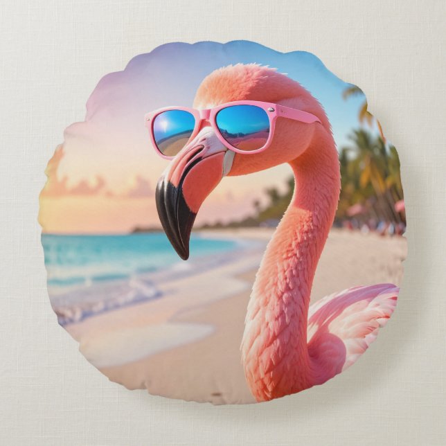 PINK THINKER Flamingo Pink Round Pillow (Front)