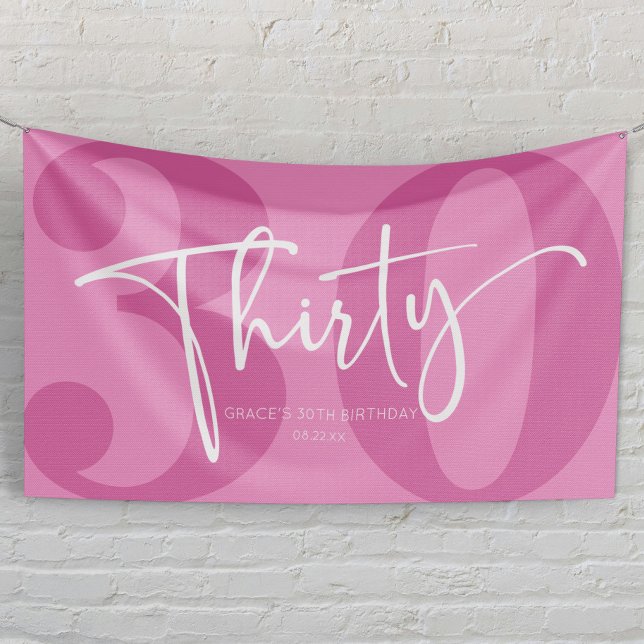 Pink Thirty 30th Thirtieth Birthday Party Banner (Creator Uploaded)