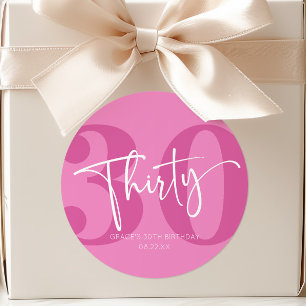 Pink Thirty 30th Thirtieth Birthday Party Favor Classic Round Sticker