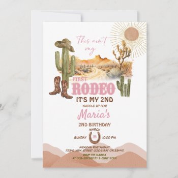 Pink This Aint My First Rodeo 2nd Birthday Cowboy Invitation by HappyPartyStudio at Zazzle