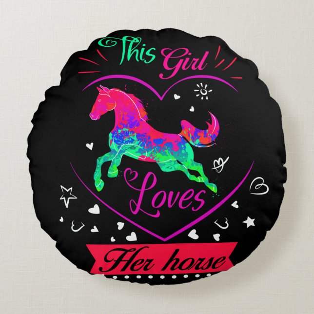 Pink This Girl Loves Her Horse     Round Pillow (Front)