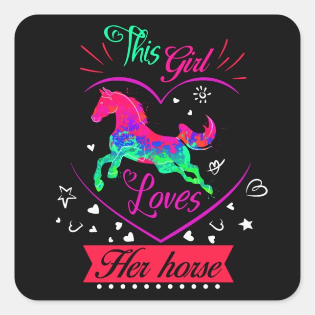 Pink This Girl Loves Her Horse   Square Sticker (Front)