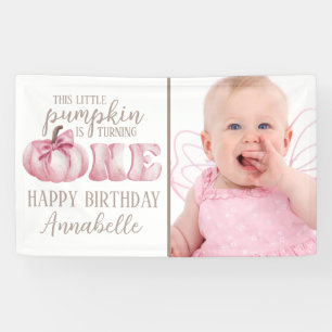 Pink This Little Pumpkin Photo 1st Birthday Party Banner