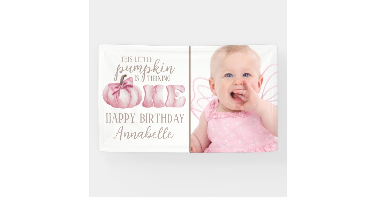 Pink This Little Pumpkin Photo 1st Birthday Party Banner | Zazzle