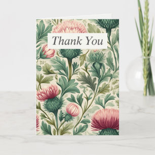Pink Thistle Flowers on Cream Thank You Card