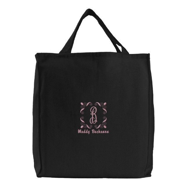 Pink Thread Monogrammed Custom Embroidered Tote Bag (Front)