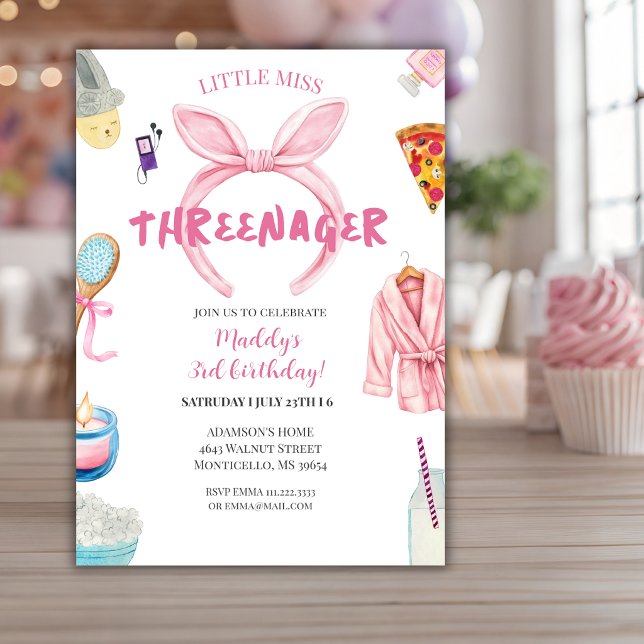 Pink Threenager 3rd Girl Birthday Party Invitation (Creator Uploaded)