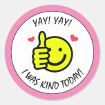Pink Thumbs Up Smile Face Kind Today School Reward Classic Round Sticker