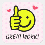 Pink Thumbs Up Yellow Happy Smile Face  Square Sticker