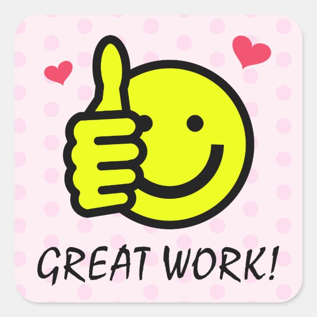 Pink Thumbs Up Yellow Happy Smile Face  Square Sticker (Front)