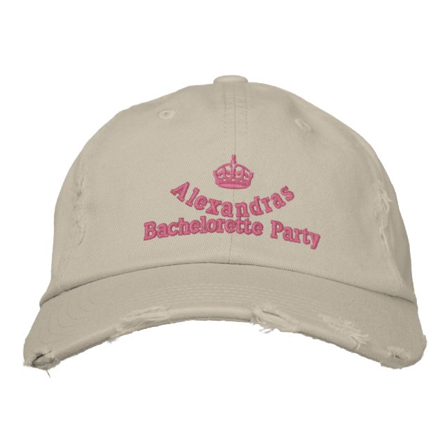 Pink tiara bachelorette party embroidered baseball hat (Front)
