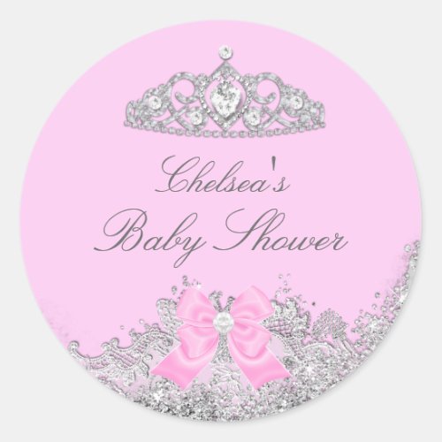 Pink Tiara  Bow Baby Shower Sticker