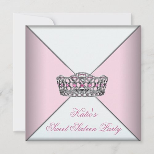 Pink Tiara Classy White Sweet Sixteen Party Announcements