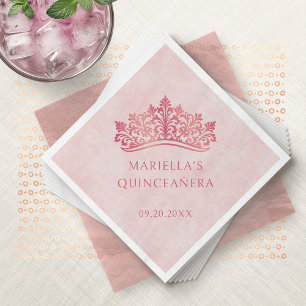 Pink Tiara Crown Elegant Quinceanera Napkins