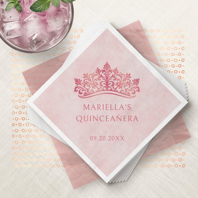 Pink Tiara Crown Elegant Quinceanera Napkins (Creator Uploaded)
