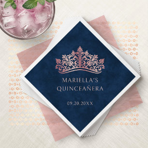 Pink Tiara Crown Elegant Quinceanera Napkins