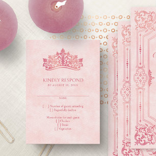 Pink Tiara Crown Elegant Quinceanera RSVP Card