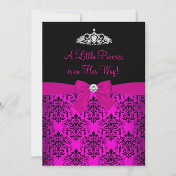 Pink Tiara & Damask Baby Shower Invitation by ExclusiveZazzle at Zazzle