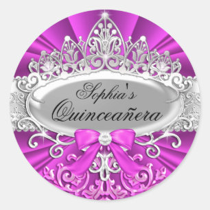 Pink Tiara & Damask Quinceanera Sticker