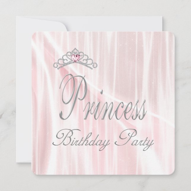 Pink Tiara Girls Princess Birthday Party Invitation (Front)