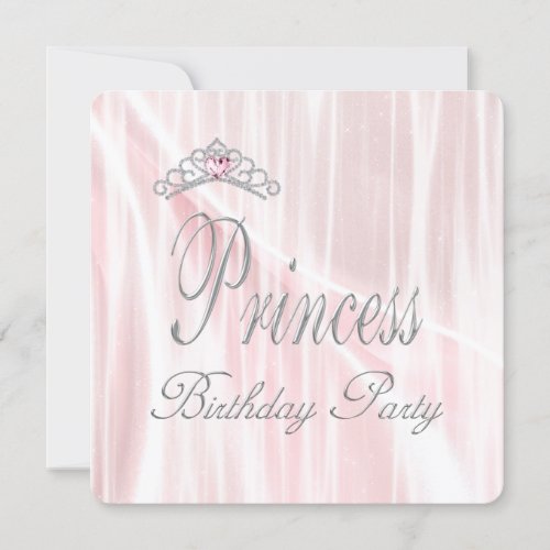 Pink White Tiara Girls Princess Birthday Party Invites