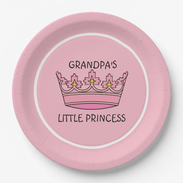 Pink Tiara Grandpa's Little Princess Paper Plates (Front)