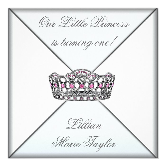 Pink Tiara Little Princess First Birthday Party Personalized Invite