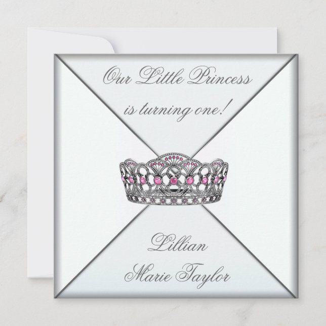 Pink Tiara Little Princess First Birthday Party Invitation (Front)