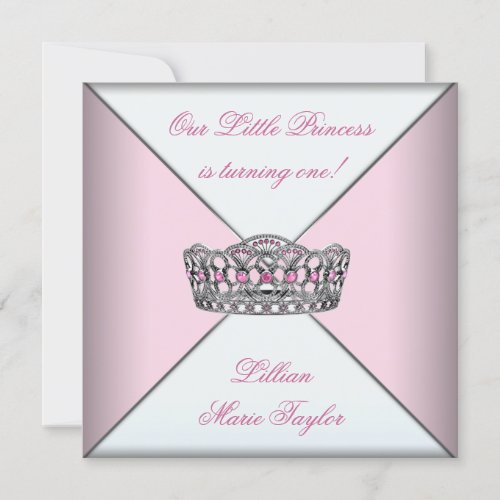 Pink Tiara Little Princess First Birthday Party Invite