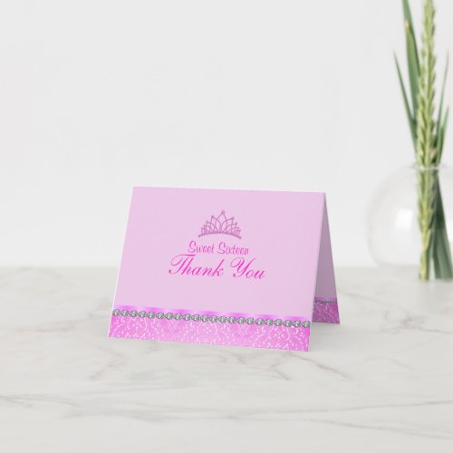 Pink Tiara sweet16 Thank You card
