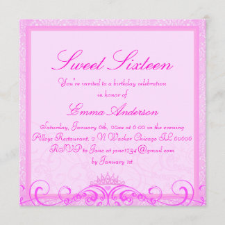 Pink Tiara Sweet Sixteen Invite