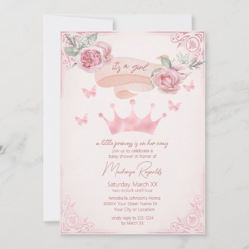 Pink Tiara Vintage Princess Baby Shower Invitation