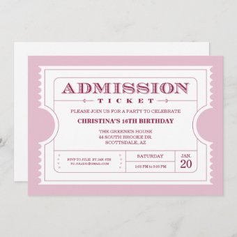 Pink Ticket Party Invitation | Zazzle