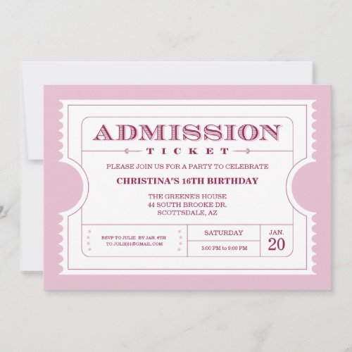 Pink Ticket Party Invitation