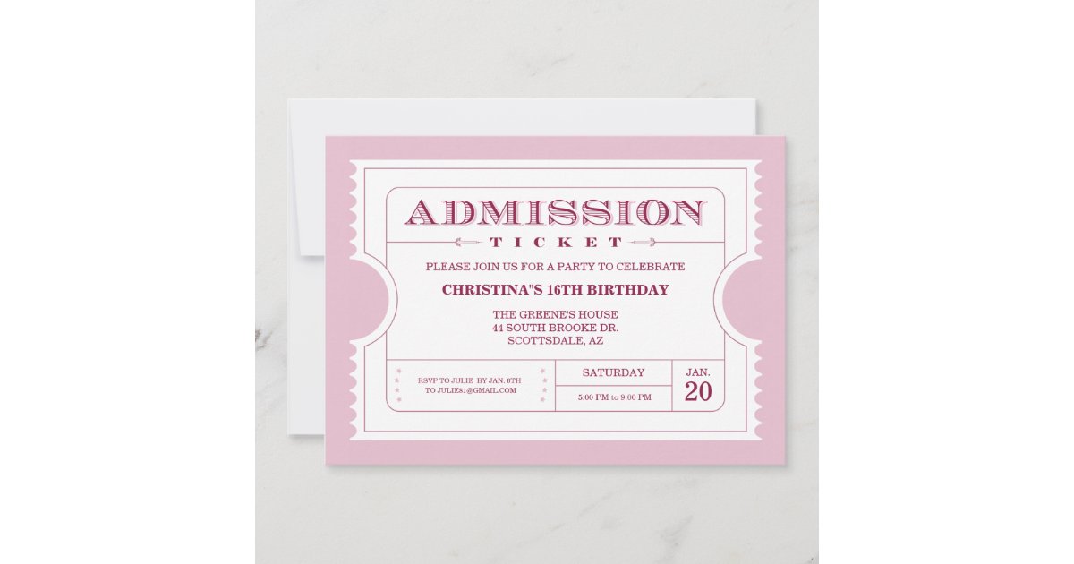 Pink Ticket Party Invitation | Zazzle