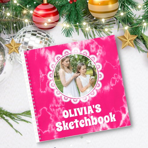 Pink Tie Dye Christmas Personalized Kids Photo Notebook