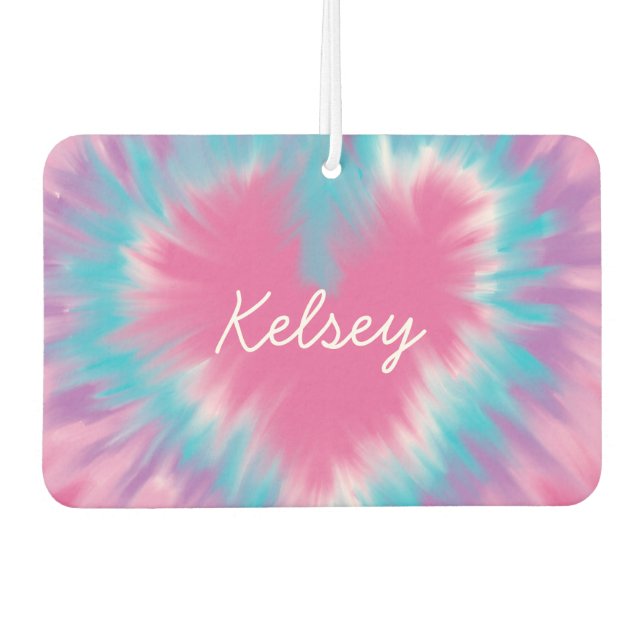 Pink tie-dye Custom Heart Air Freshener, New Car Air Freshener (Front)