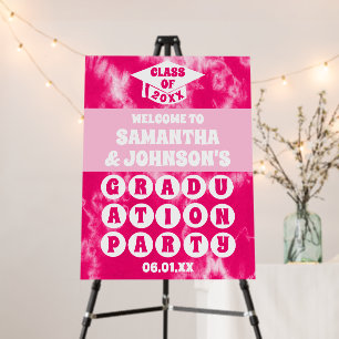 Pink Tie Dye Double Graduation Party Welcome Foam Board