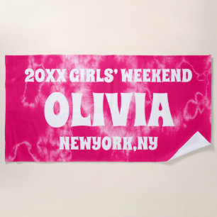 Pink Tie Dye Girls Weekend Personalized Name Beach Towel