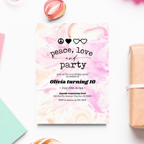 Pink Tie Dye Groovy Hippie Birthday Party Invitation