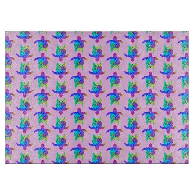 Pink Tie Dye Island Tribal Turtles Cutting Board (Front)