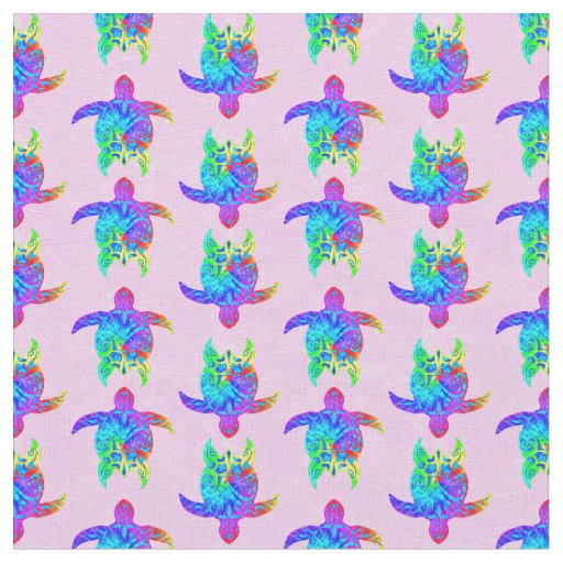 Pink Tie Dye Island Tribal Turtles Fabric