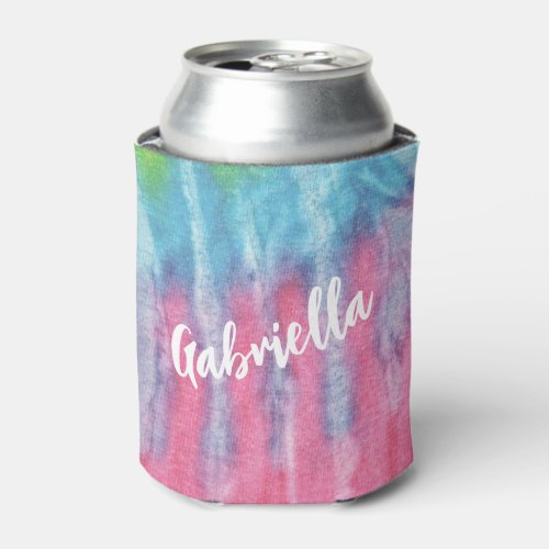 Pink Tie Dye Modern Boho Hippy Personalized Can Cooler