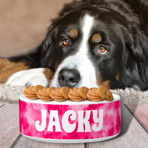 Pink Tie Dye Personalized Dog or Cat Name Bowl