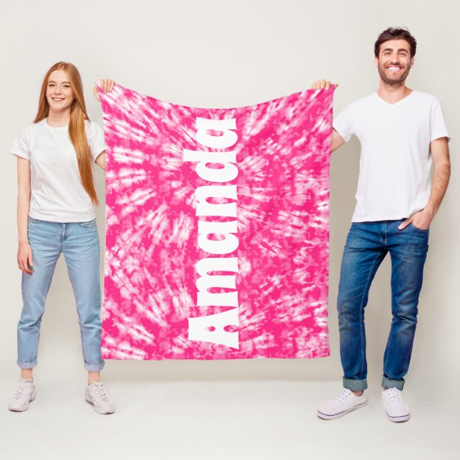 Pink Tie Dye Personalized Name Fleece Blanket (In Situ)