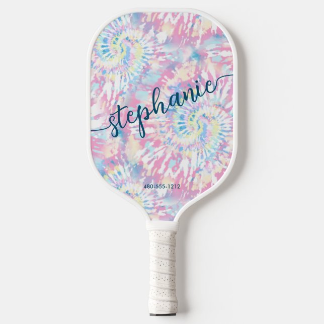 Pink Tie Dye Script Name Custom Pickleball Paddle (Front)