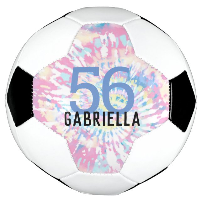 Pink Tie Dye Team Jersey Number and Name Soccer Ball (Rotated)