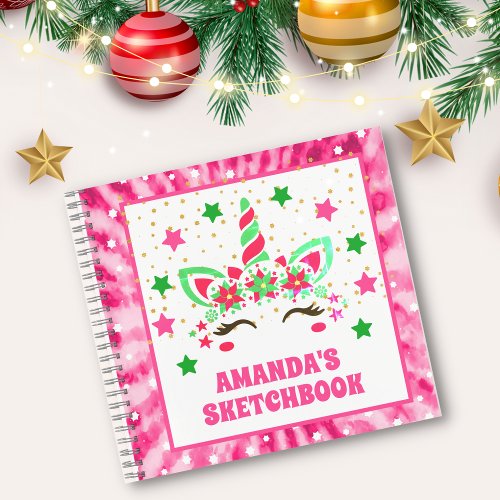 Pink Tie Dye Unicorn Christmas Personalized Kids Notebook